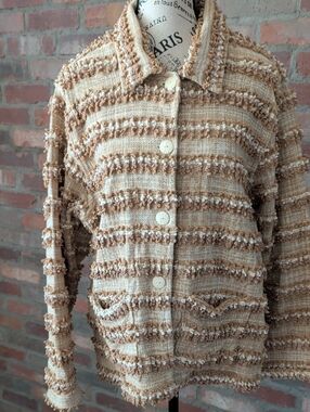 Women’s Textured Bouclé Jacket - Cream & Tan